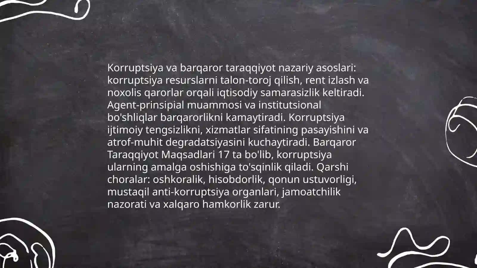 Global jarayonlar va barqaror taraqqiyot falsafasi. Korruptsiyaning mohiyati, oqibatlari va unga qarshi kurash mexanizmlari 4