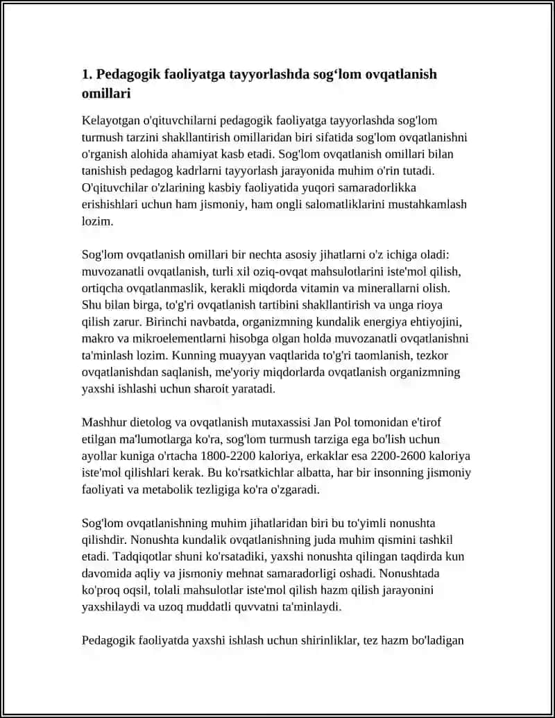 BOʻLAJAK OʻQITUVCHILARNI PEDAGOGIK FAOLIYATGA TAYYORLASHDA SOGʻLOM TURMUSH TARZINI SHAKLLANTIRISH OMILLARI SIFATIDA 4