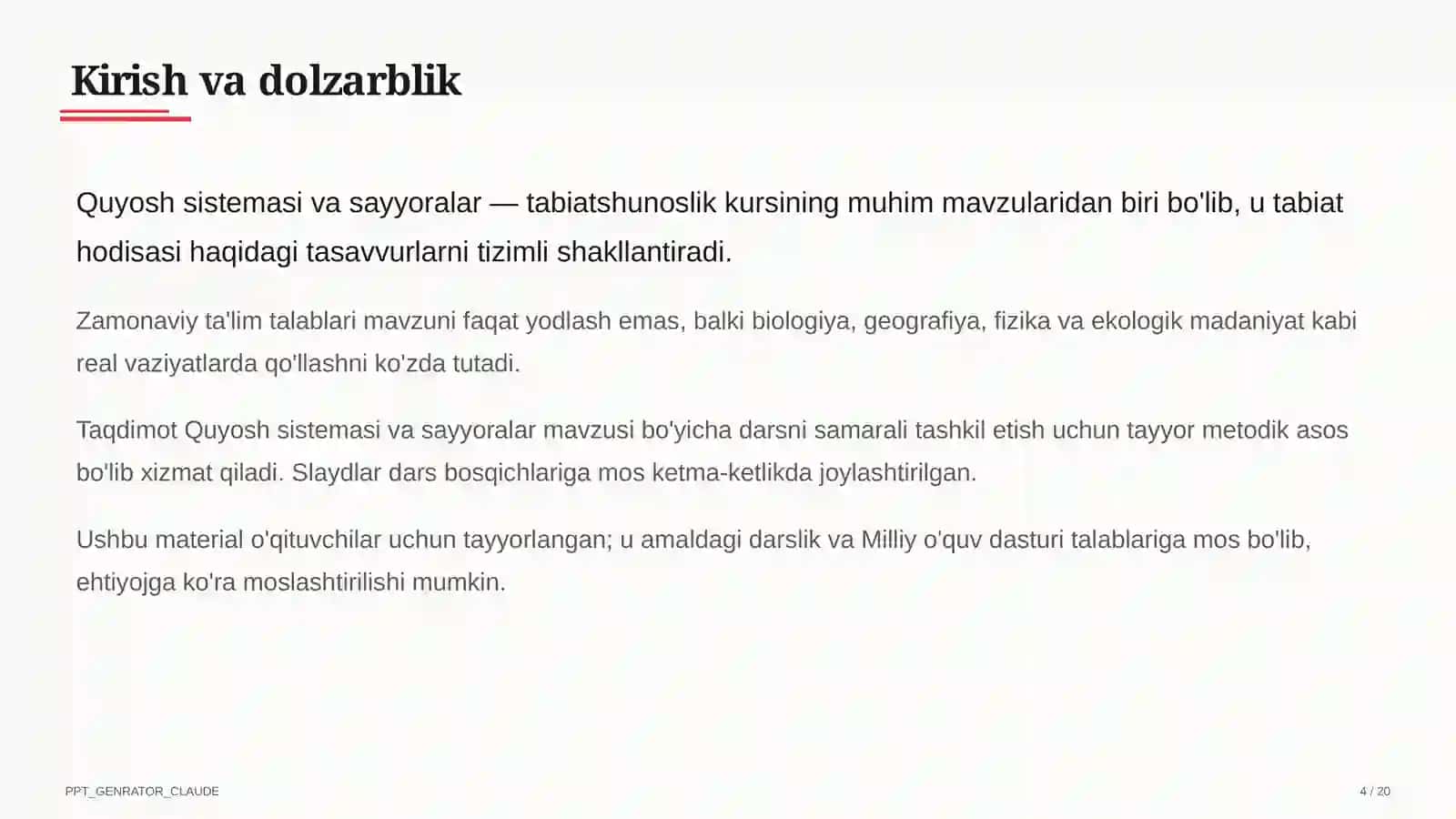 Quyosh sistemasi va sayyoralar (4-sinf) 4