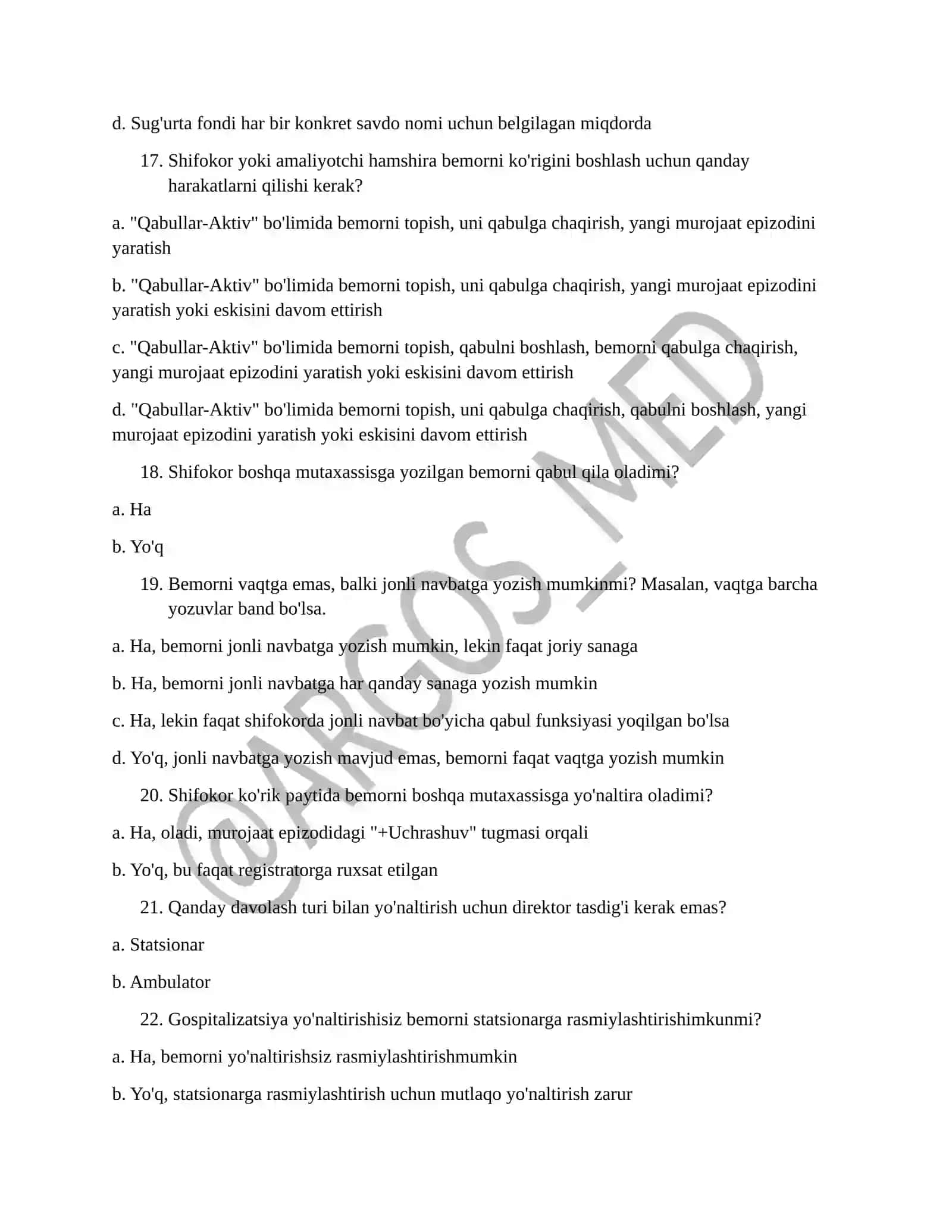 DMED tizimi bo'yicha testlar 4