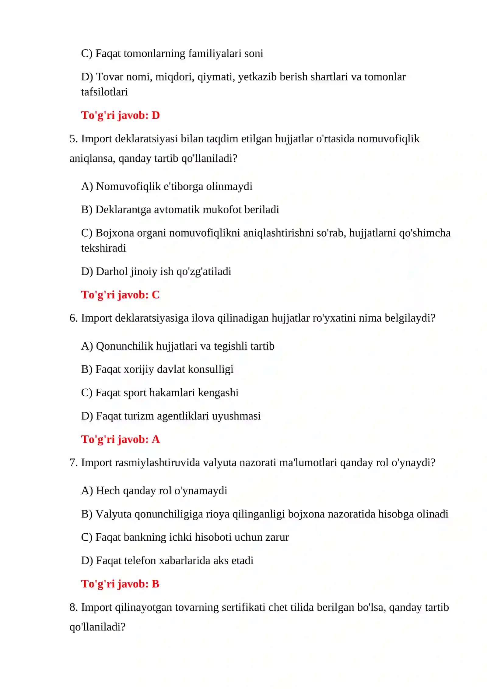 EKSPORT HUJJATLARI TESTLARI 4