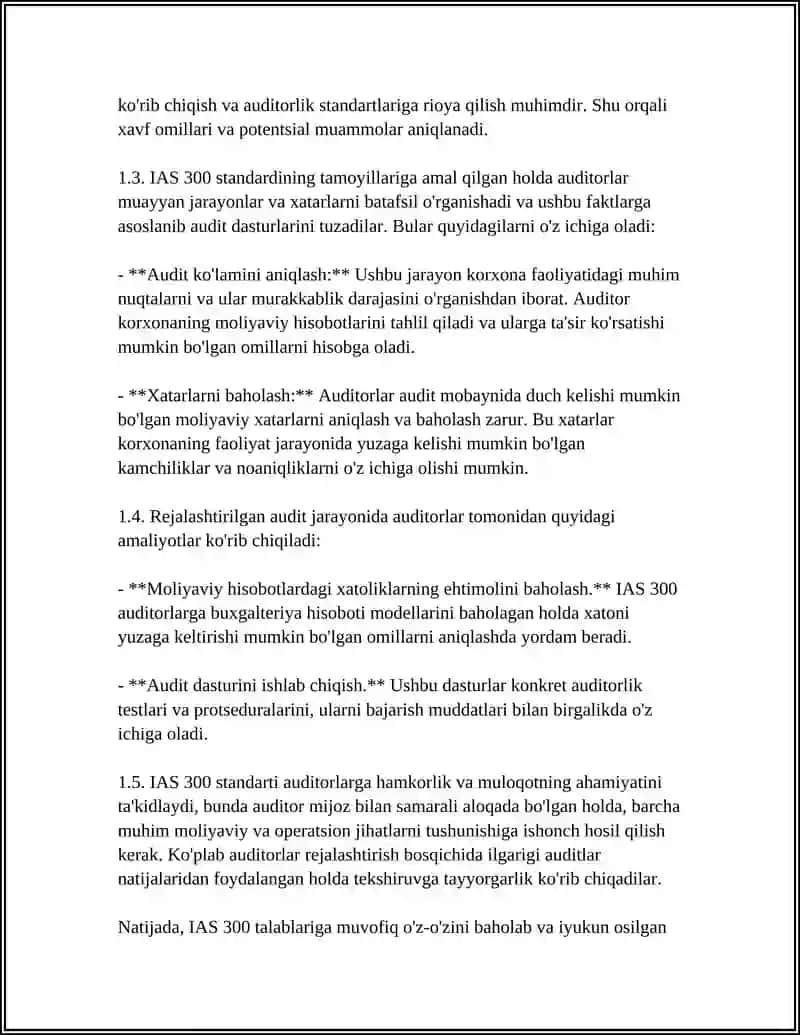 AUDITORLIK TEKSHIRUVINI REJALASHTIRISH(IAS 300 TALABLARI ASOSIDA) 4