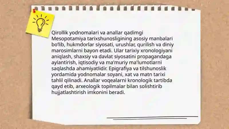 Qadimgi Mesopotamiya tarixshunosligi va manbashunosligining asosini tashkil etuvchi omillar 4