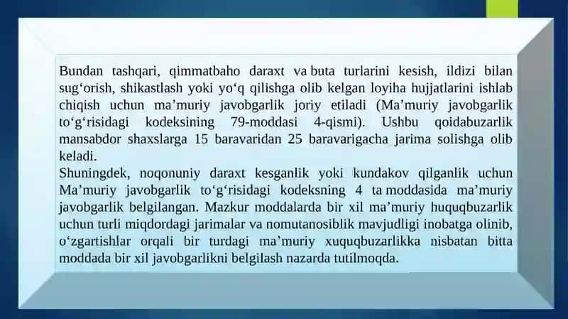 O‘RMON VA O‘SIMLIKLAR BILAN BOG‘LIQ HUQUQBUZARLIKLAR UCHUN MA’MURIY JAVOBGARLIK. 4