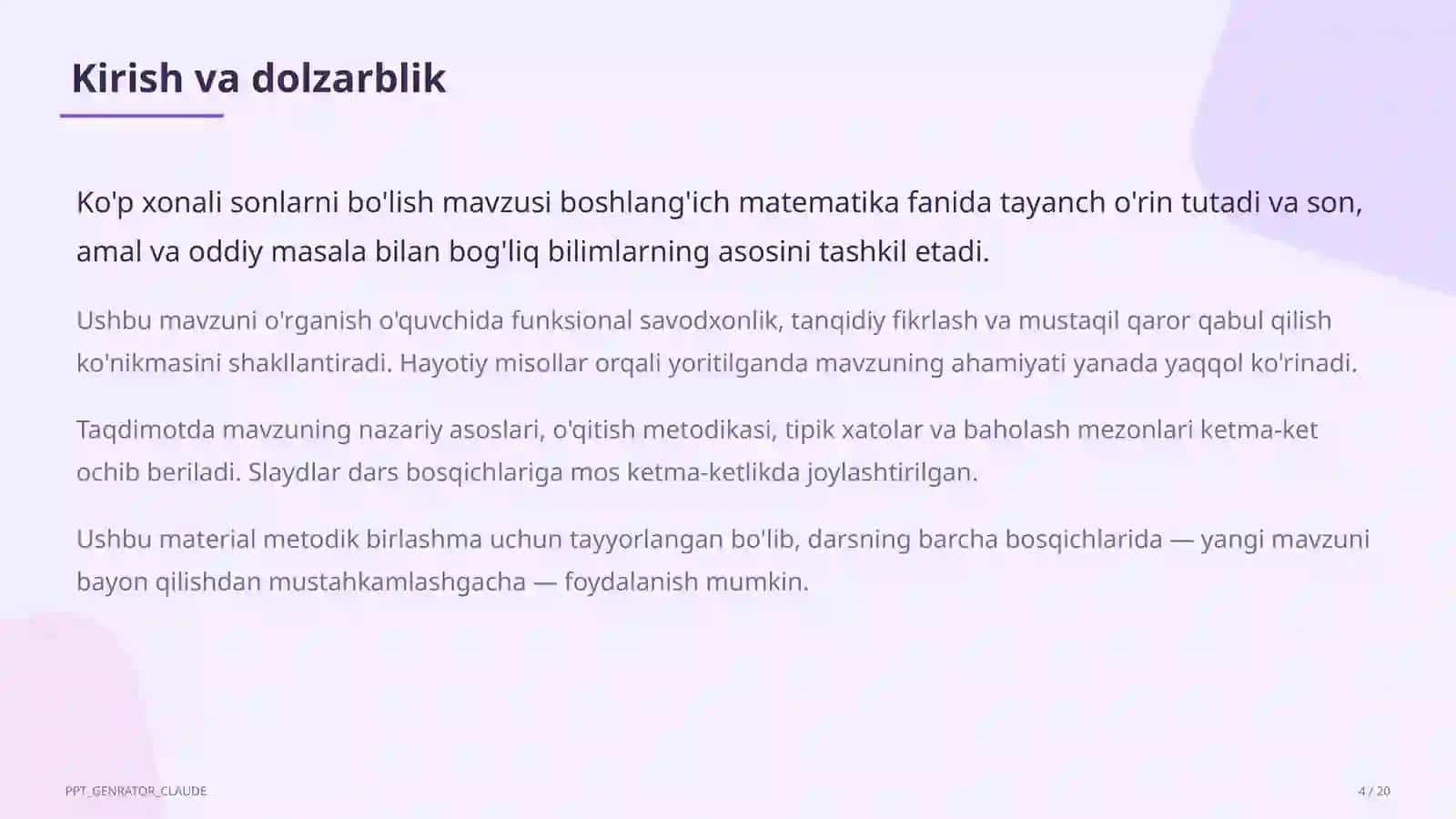 Ko'p xonali sonlarni bo'lish (4-sinf) 4