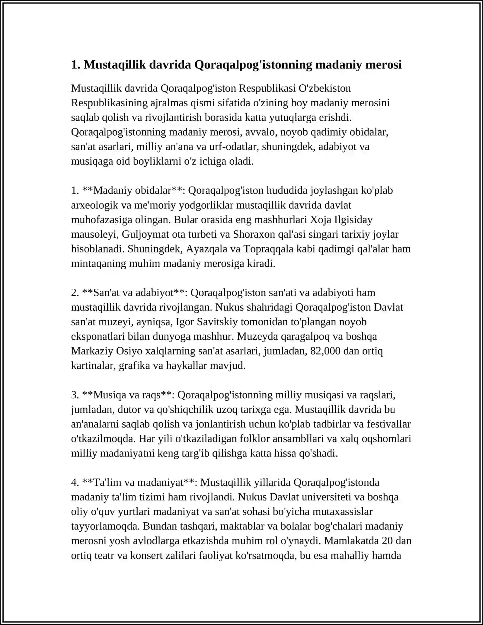 MUSTAQILLIK YILLARIDA QORAQALPOG'ISTONNING MADANIY RIVOJLANISHI 4