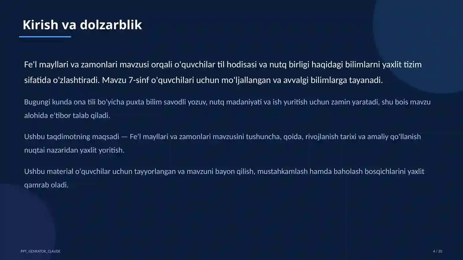 Fe'l mayllari va zamonlari (7-sinf) 4