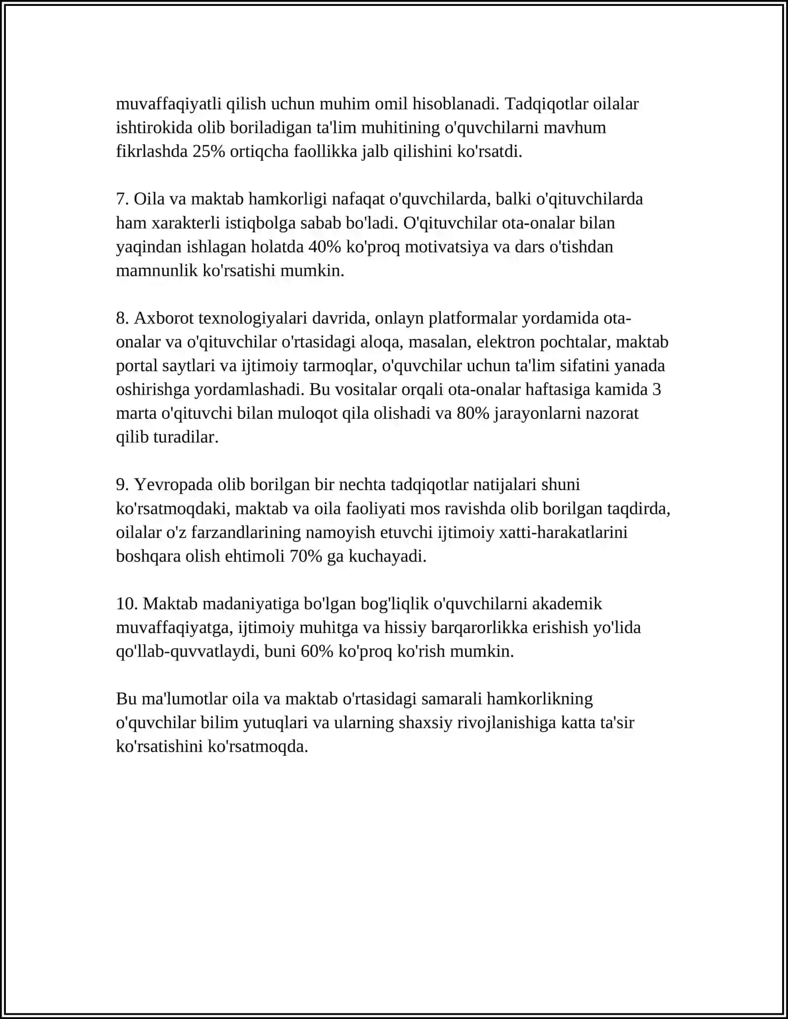 “MAKTAB, OILA VA MAHALLA HAMKORLIGI” KONSEPSIYASINI O’RGANIB TAHLIL QILISH 4