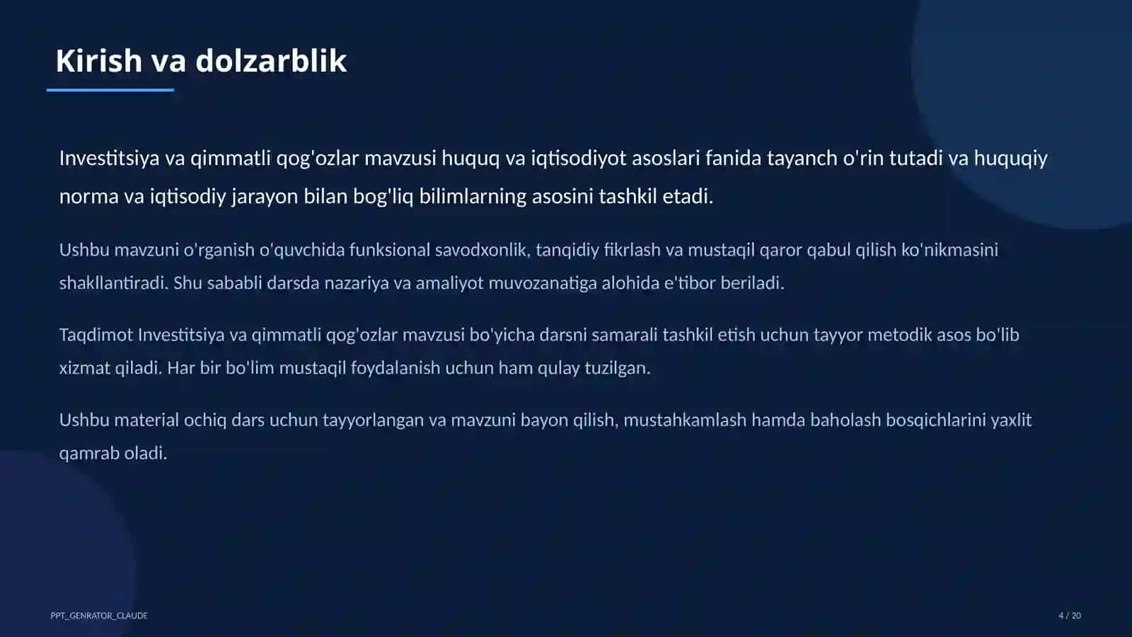 Investitsiya va qimmatli qog'ozlar (11-sinf) 4
