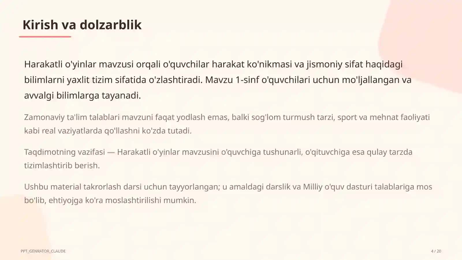 Harakatli o'yinlar (1-sinf) 4