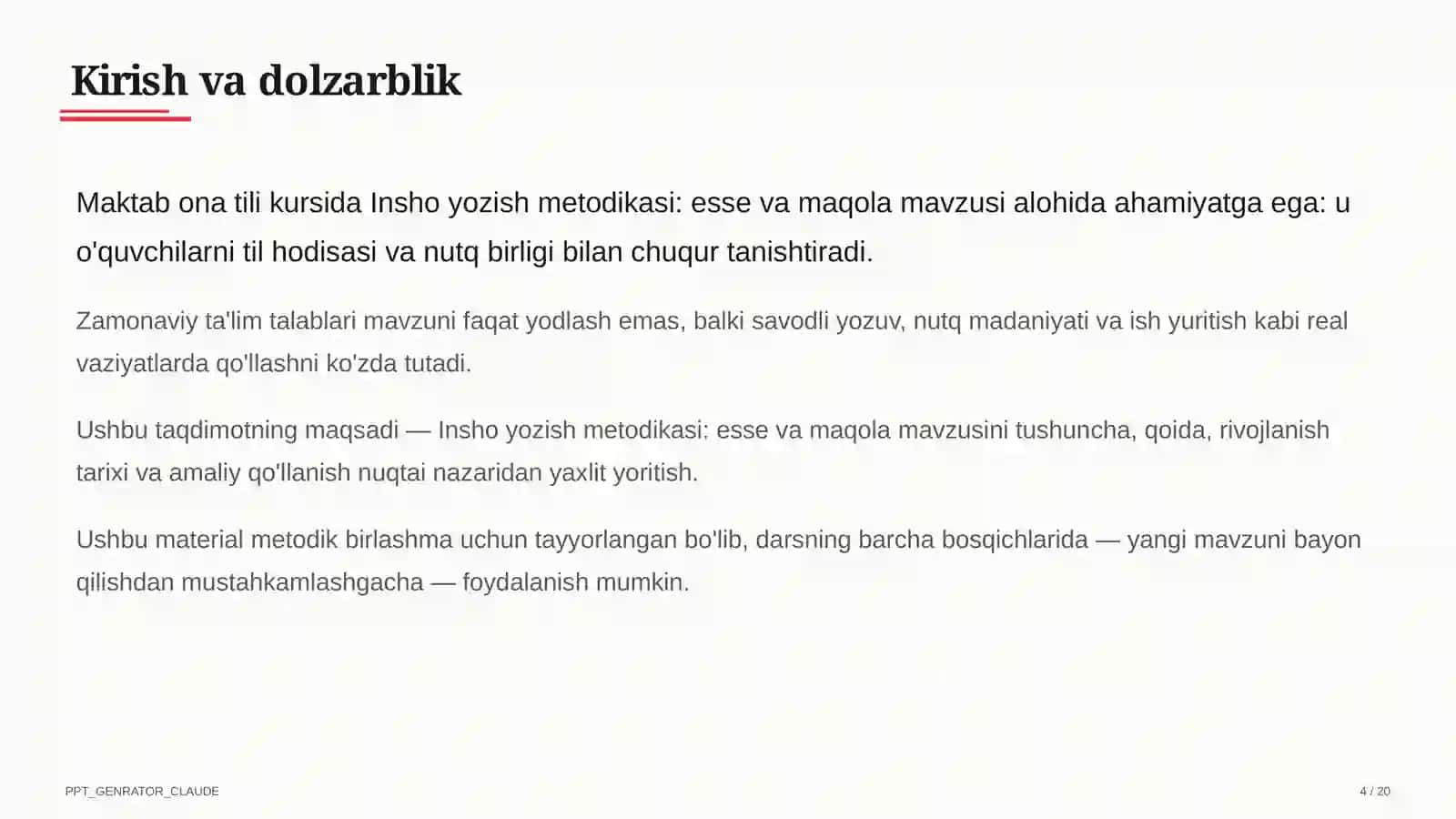 Insho yozish metodikasi: esse va maqola (11-sinf) 4
