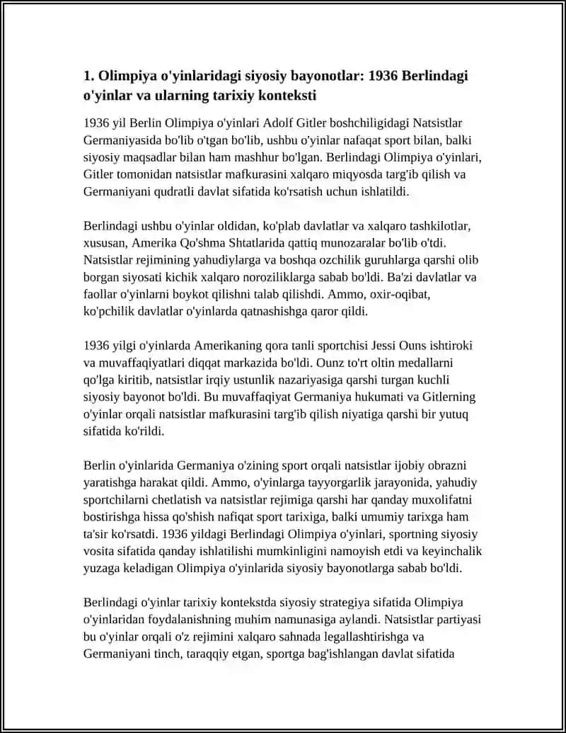 OLIMPIYA O'YINLARIDAGI BAYKOTLAR VA SIYOSIY NAMOYISHLAR 4