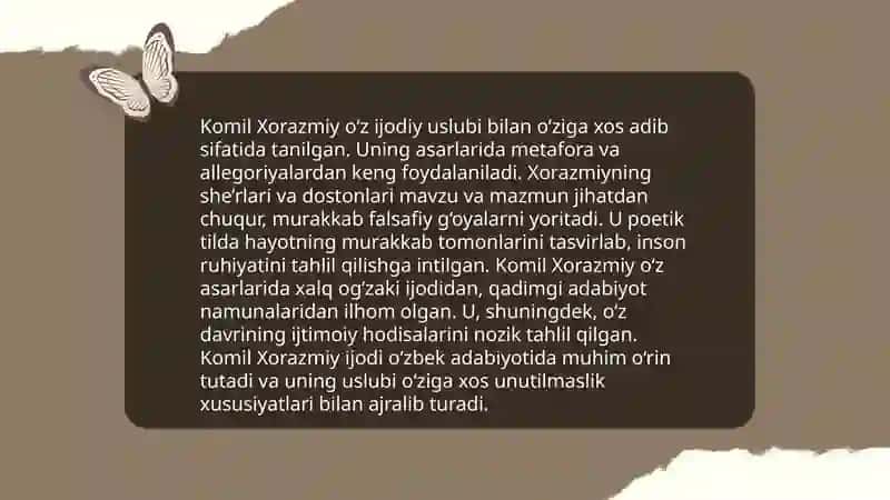 Komil Xorazmiy hayoti va ijodiga oid ilmiy asarlarni o‘rganish shoir asarlarining tahlili 4