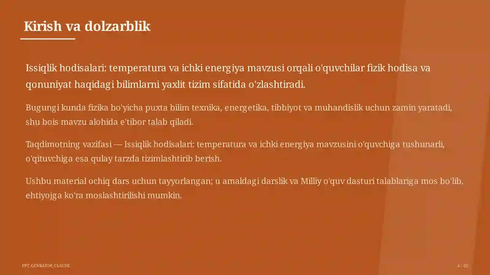 Issiqlik hodisalari: temperatura va ichki energiya (8-sinf) 4