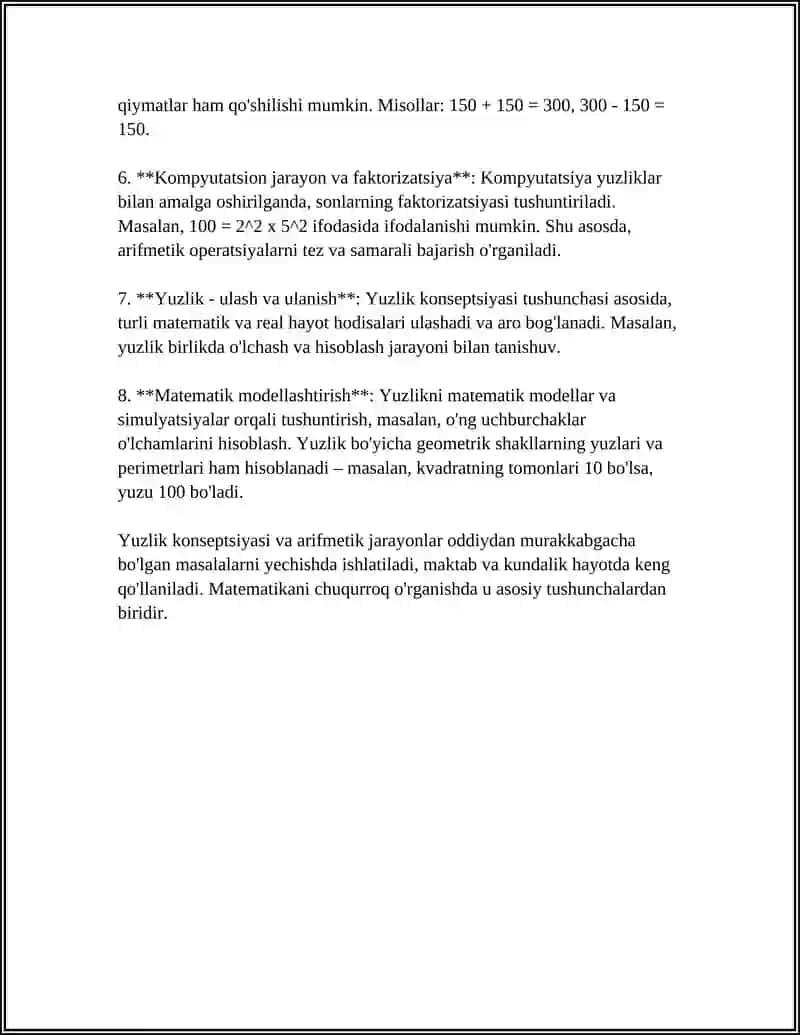 YUZLIK KOMSENTRIDA ARIFMETIK AMALLARNI OʻRGATISH METODIKASI 4