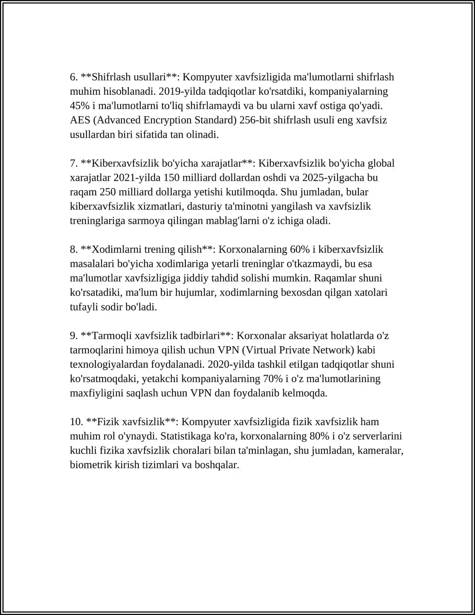 KIBERXAVFSIZLIK ASOSLARI FANIDAN TEST TUZISH 16 MAVZUGA 6 TADAN 4