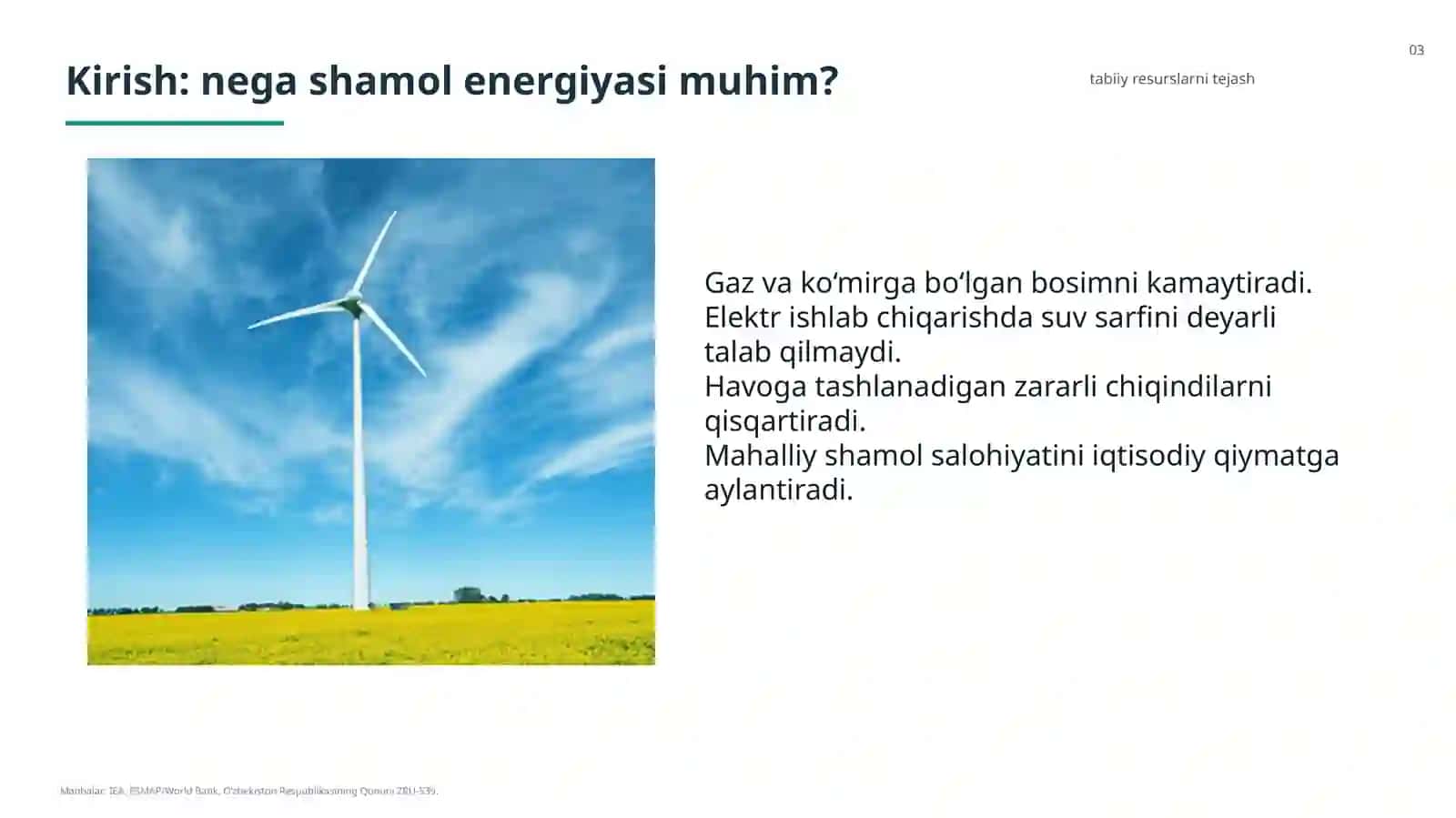 Tabiiy resurslarni tejagan holda O‘zbekistonda shamoldan energiya olish 4