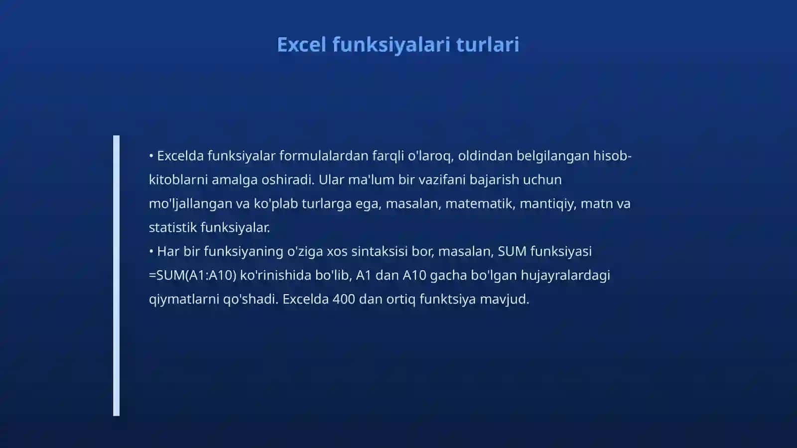 Excel dasturida formula va funksiyalar 4