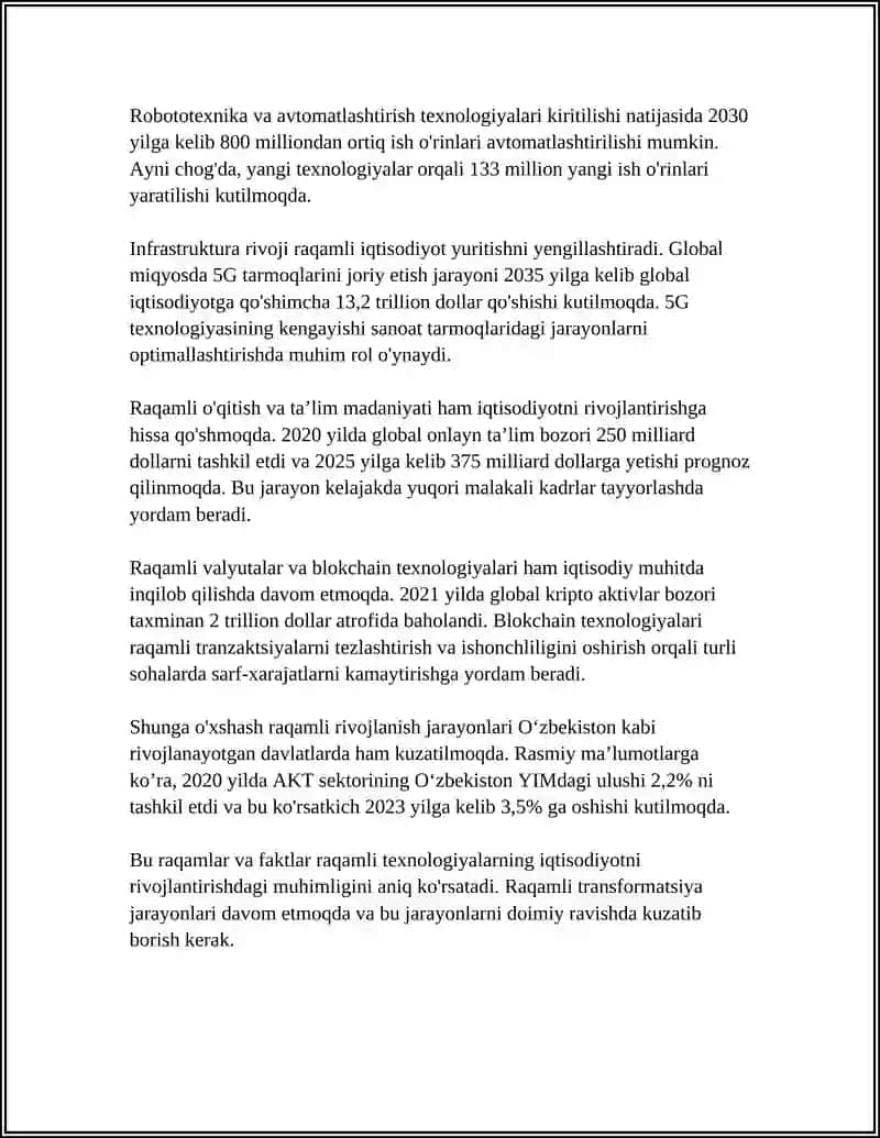 RAQAMLI IQTISODIYOT. RAQAMLI IQTISODIYOT AFZALLIKLARI 4