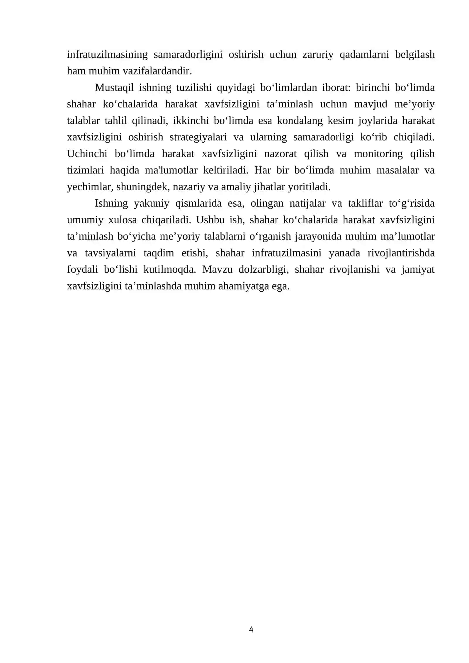 Shahar yollaridava koʻchalarida kondalang kesimga harakat xavsizligi boyicha qoyilgan meyoriy talablarni oʻrganish 4