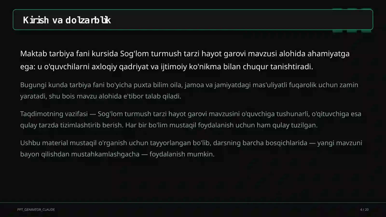 Sog'lom turmush tarzi hayot garovi (7-sinf) 4