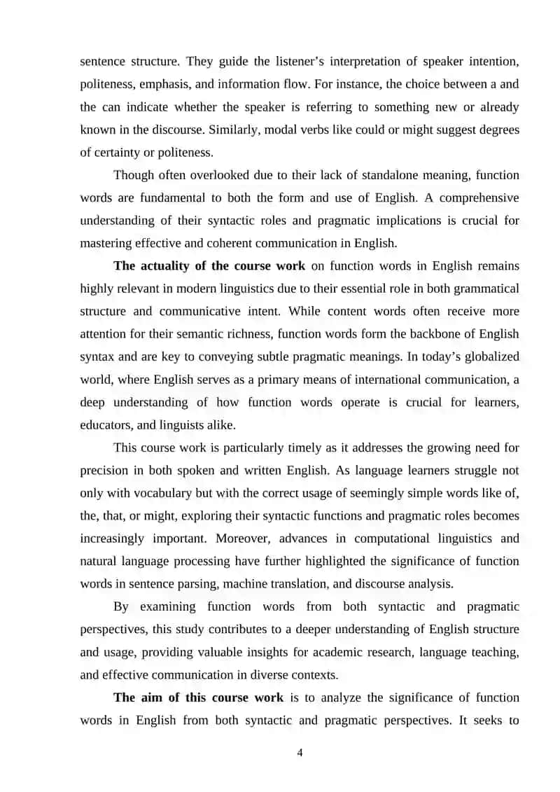 The role of function words in English: A syntactic and pragmatic perspective 4