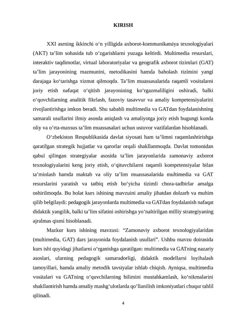 Zamonaviy Axborot texnologiyalaridan(multimedia, Geografik axborot tizimlari-GAT)dars jarayonida foy 4