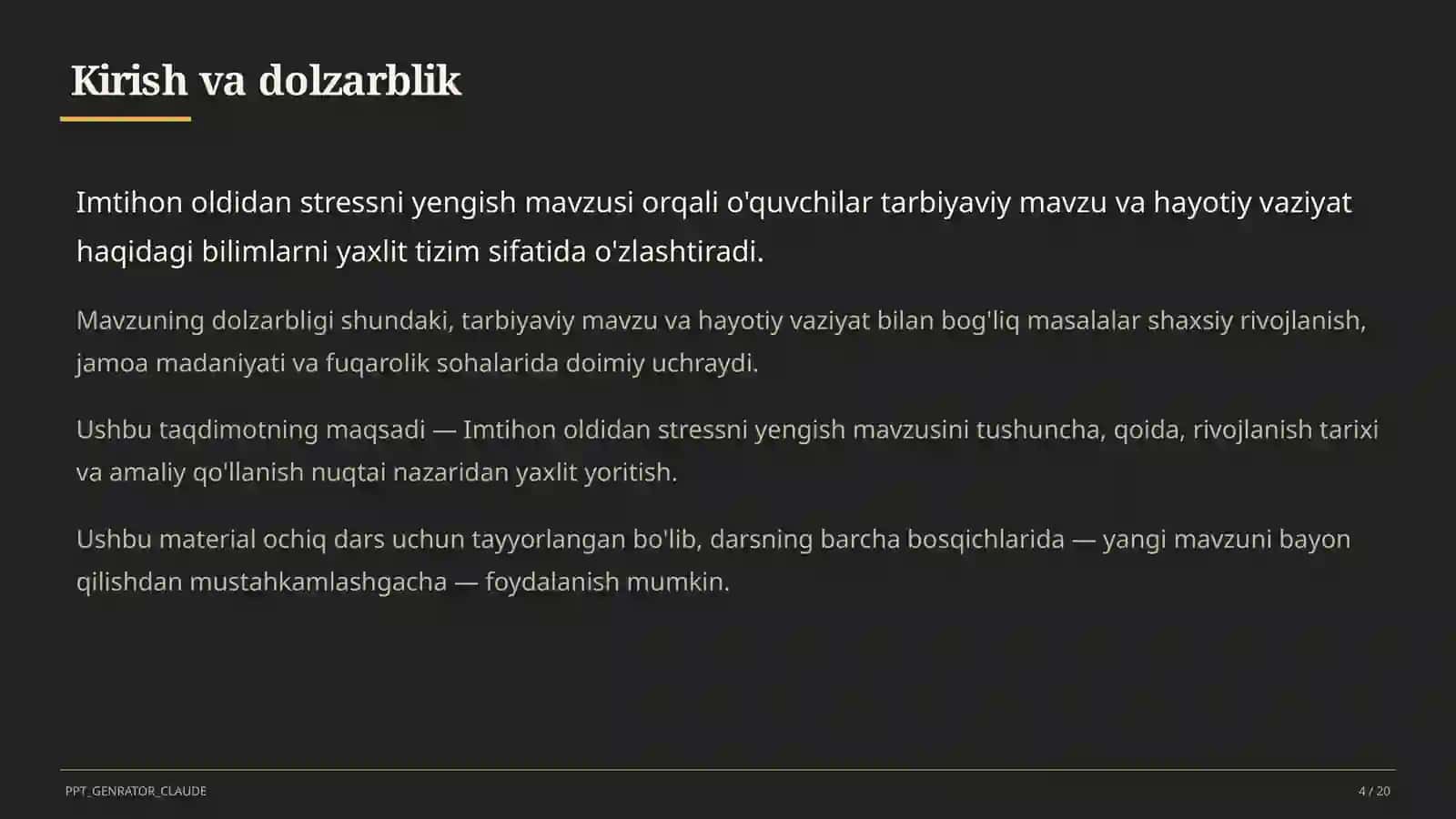 Sinf soati va tarbiyaviy tadbirlar (1–11) — ochiq dars uchun 4