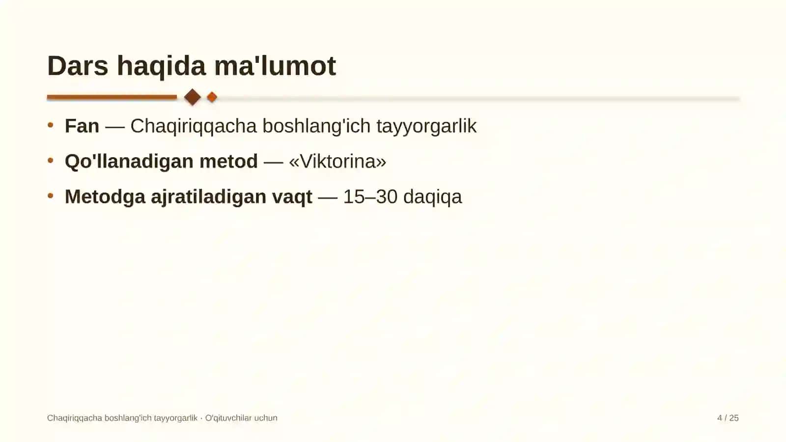 chaqiriqqacha boshlang'ich tayyorgarlik darslarida viktorina metodidan foydalanish 6716 4