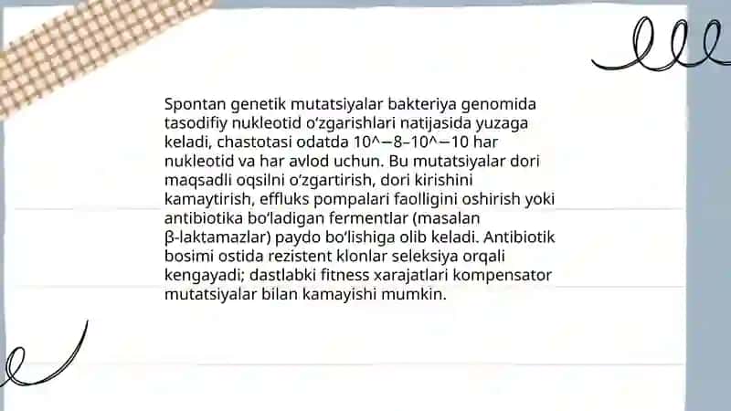 Kimyoterapevtik preparatlar va antibiotiklarga bakteriyalarning chidamli shtammlarining shakllanish mexanizmi 4