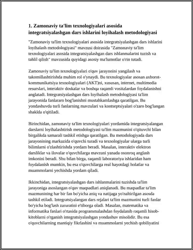 ZAMONAVIY TA'LIM TEXNOLOGIYALARI ASOSIDA INTEGRATSIYALASHGAN DARS ISHLANMALARINI TUZISH VA TAHLIL QILISH 4
