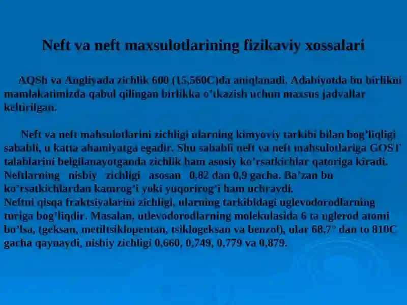 Neft va tabiiy gaz mahsulotlarining xossalari 4