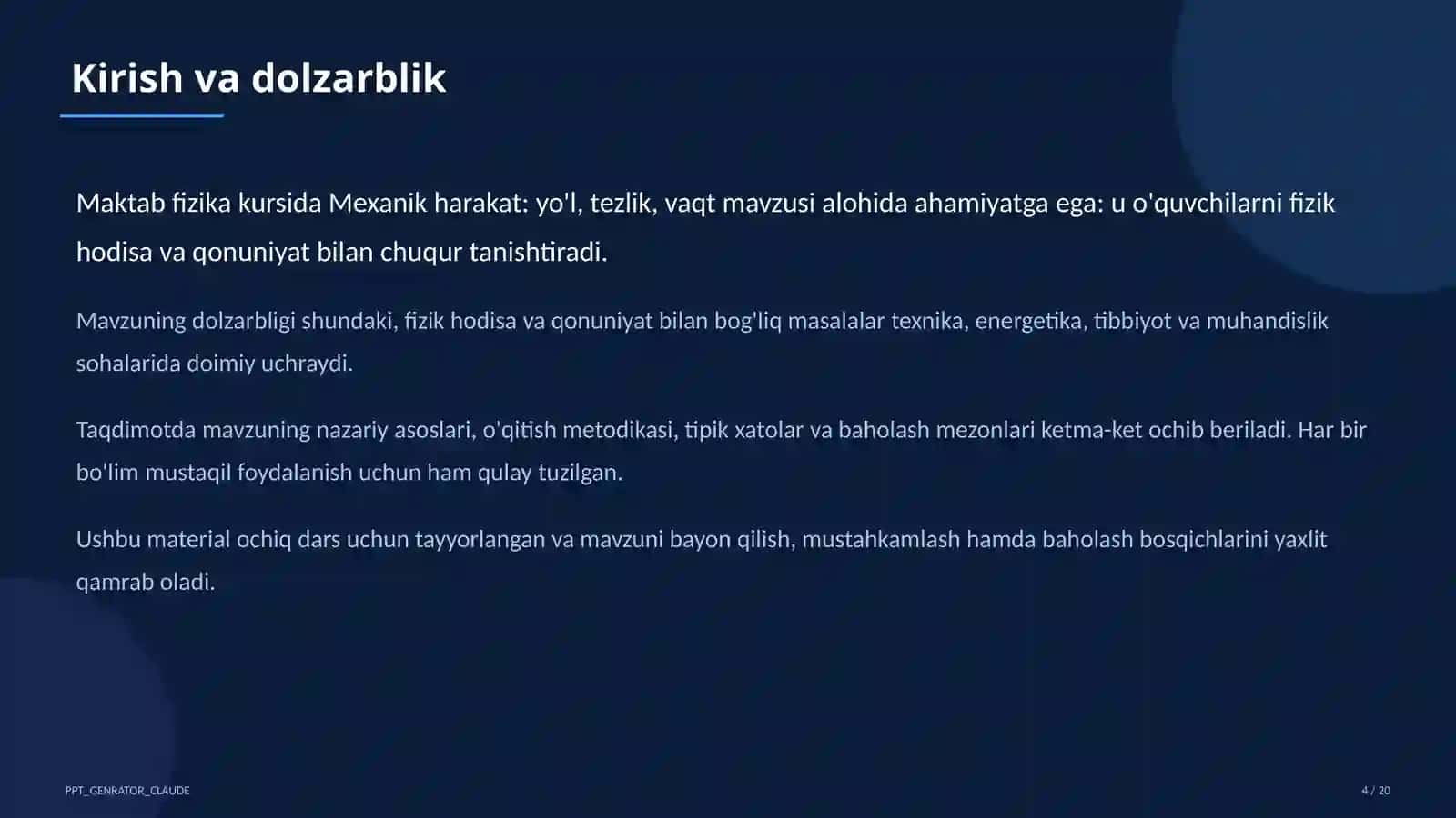 Mexanik harakat: yo'l, tezlik, vaqt (6-sinf) 4