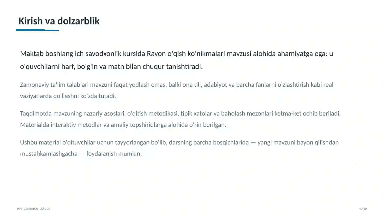 Ravon o'qish ko'nikmalari (1-sinf) 4