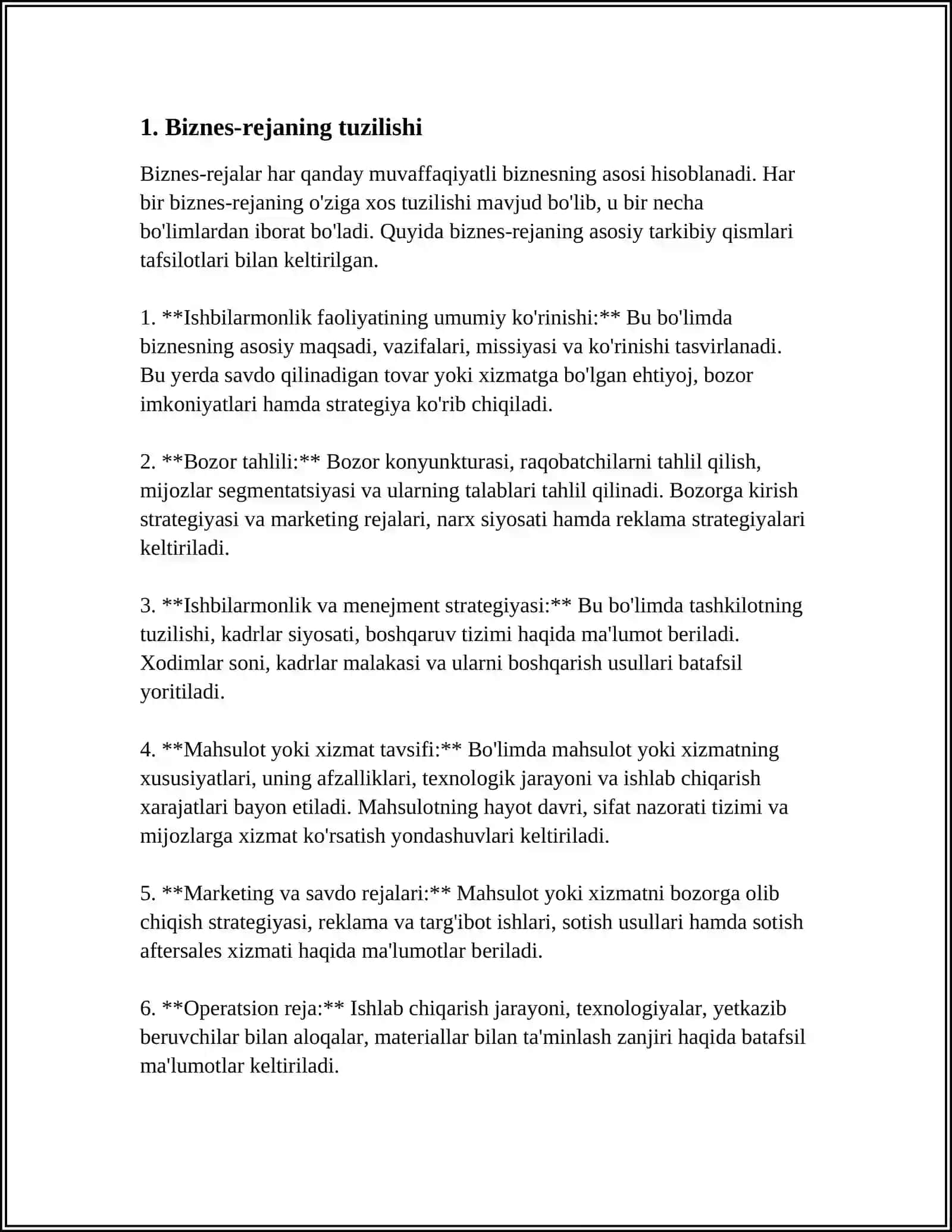 BIZNES - REJA ISHLAB CHIQISH 4
