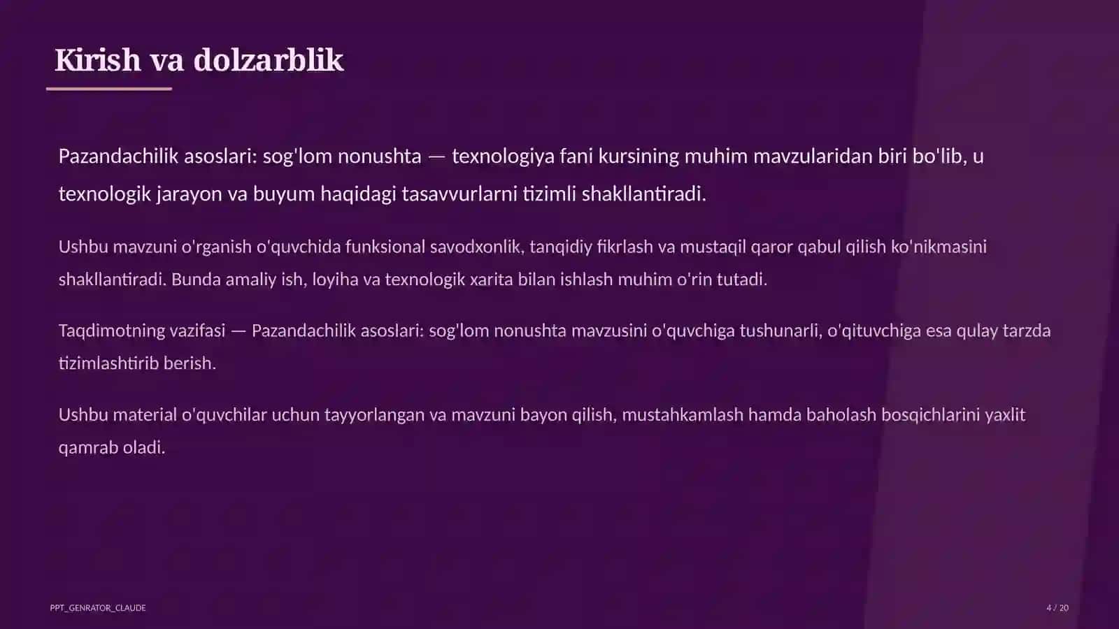 Pazandachilik asoslari: sog'lom nonushta (5-sinf) 4