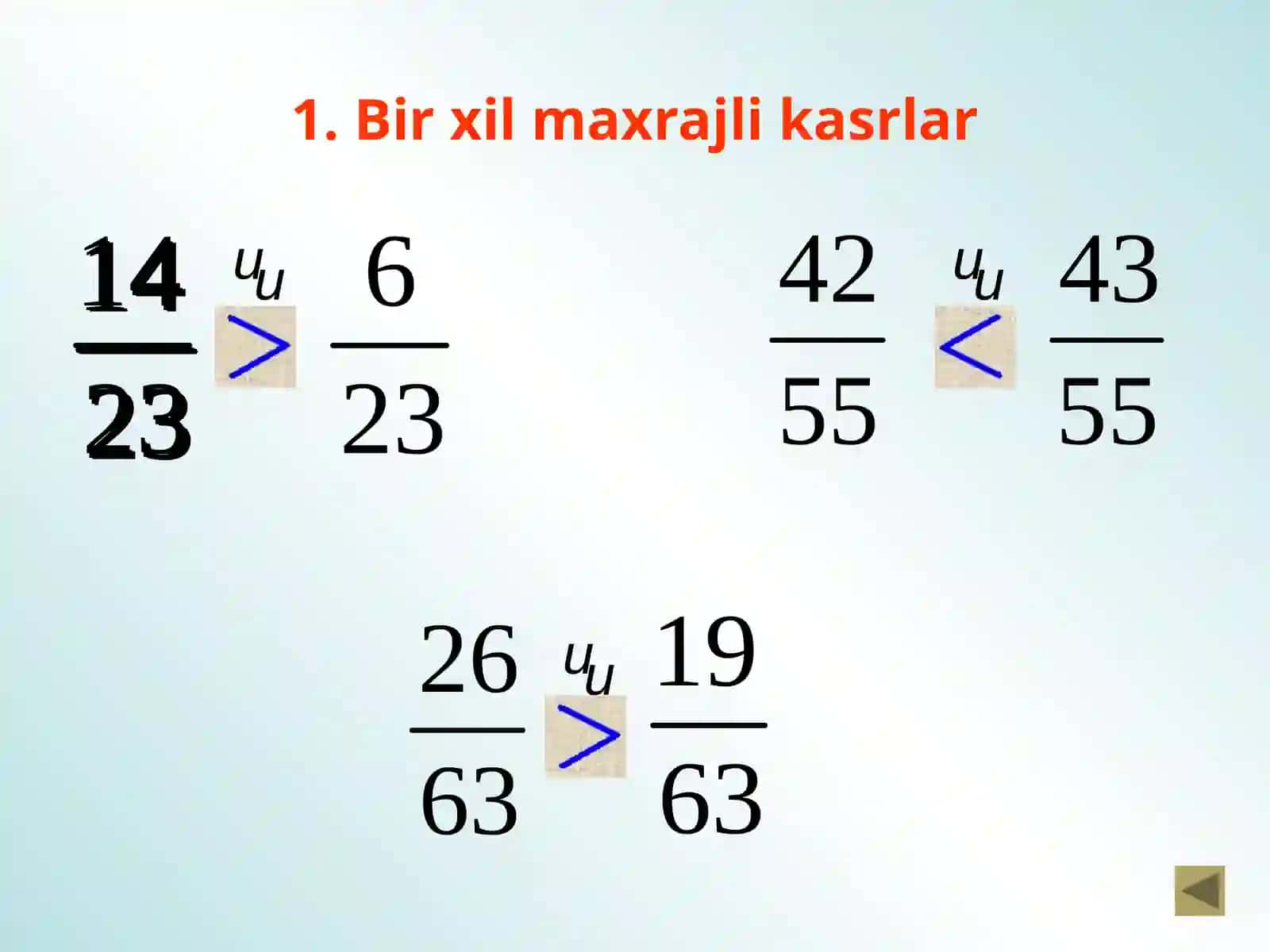 To’g’ri va  noto’g’ri kasrlar. 5-sinf matematika fanidan dars ishlanma. 4