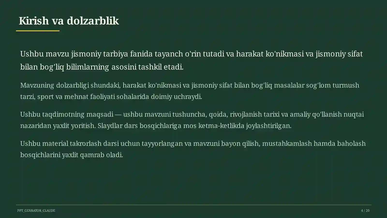 Jismoniy tarbiya (1–11) — takrorlash darsi uchun 4