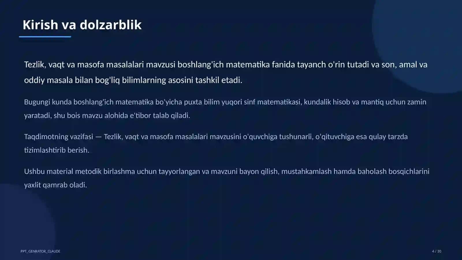 Tezlik, vaqt va masofa masalalari (4-sinf) 4