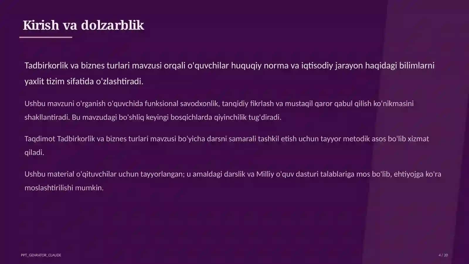 Huquq va iqtisodiyot asoslari (9–11) — o'qituvchilar uchun 4