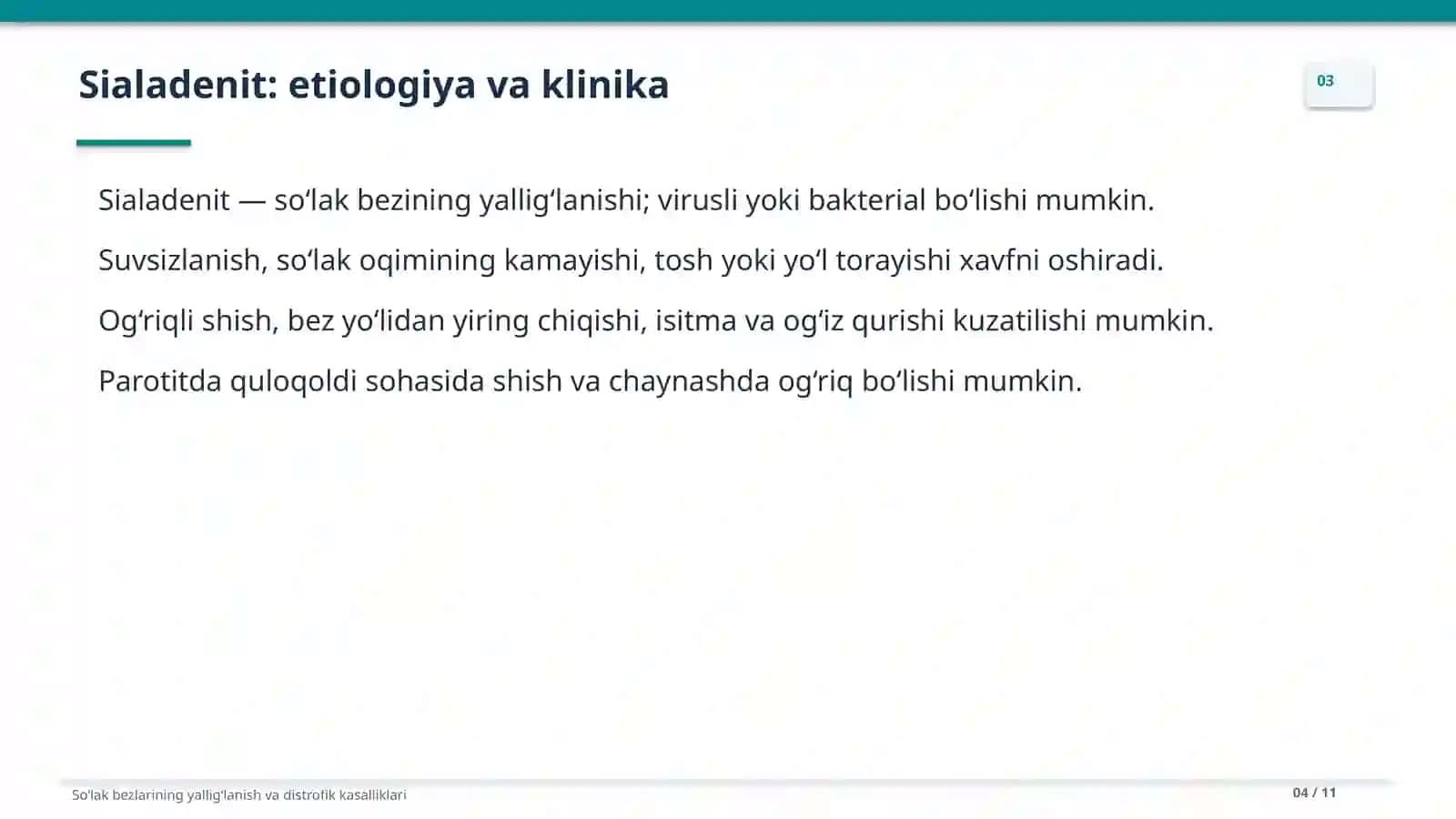 Soʻlak bezlarining yalligʻlanish va distrofik kasalliklari . 4