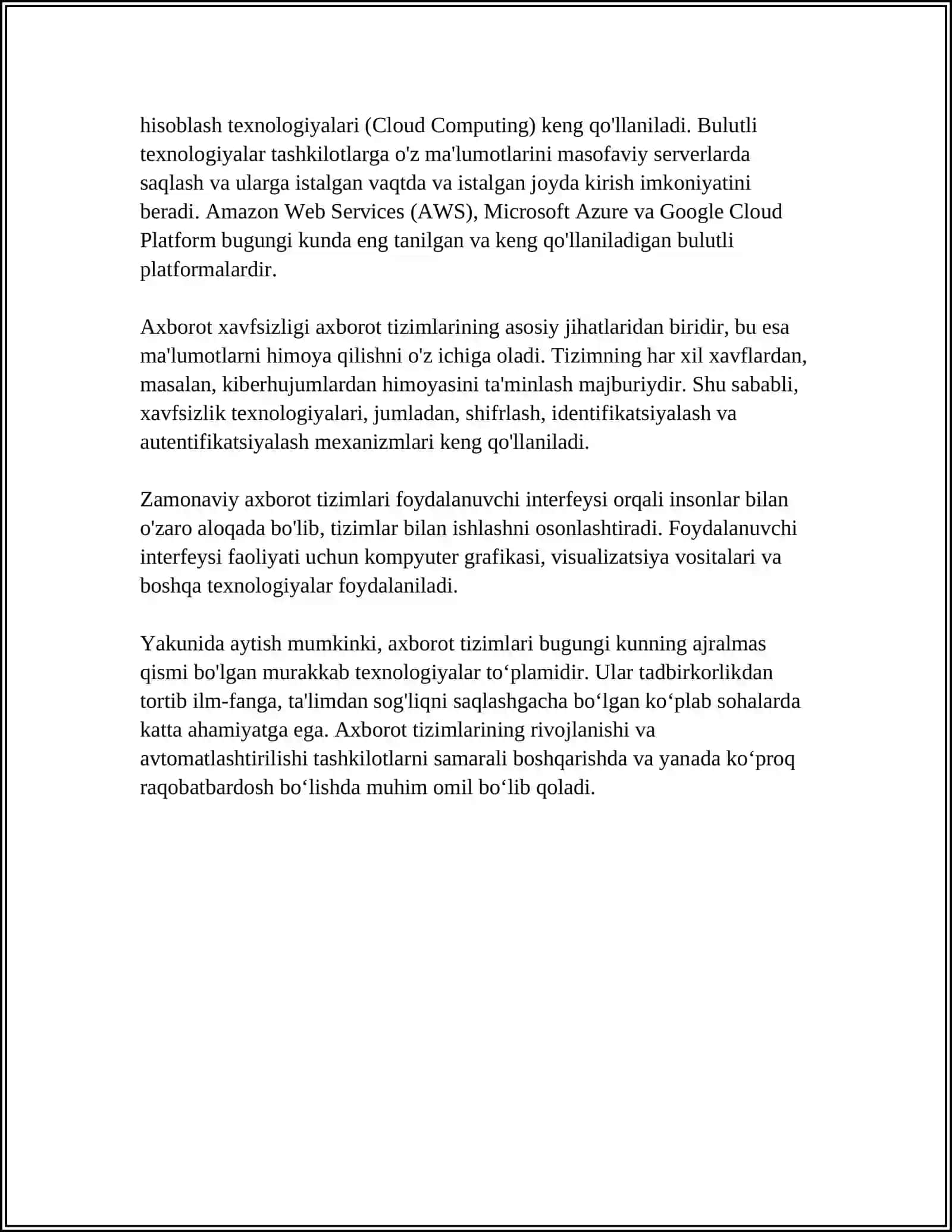 Axborot tizimlarining tushunchasi va qollanilishi 4