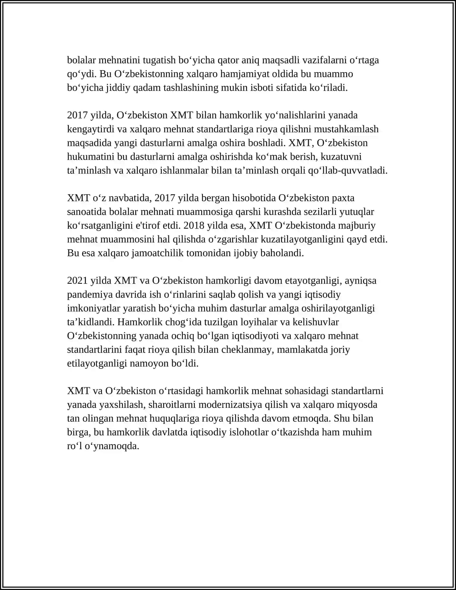 O‘zbekiston va XMT Mehnat Tashkilot Aloqlari 4