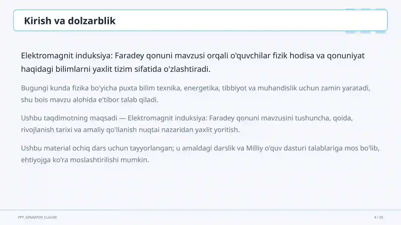 Elektromagnit induksiya: Faradey qonuni (11-sinf) 4
