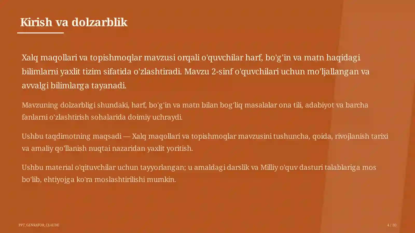 Boshlang'ich sinf: Ona tili va o'qish (1–4) — o'qituvchilar uchun 4