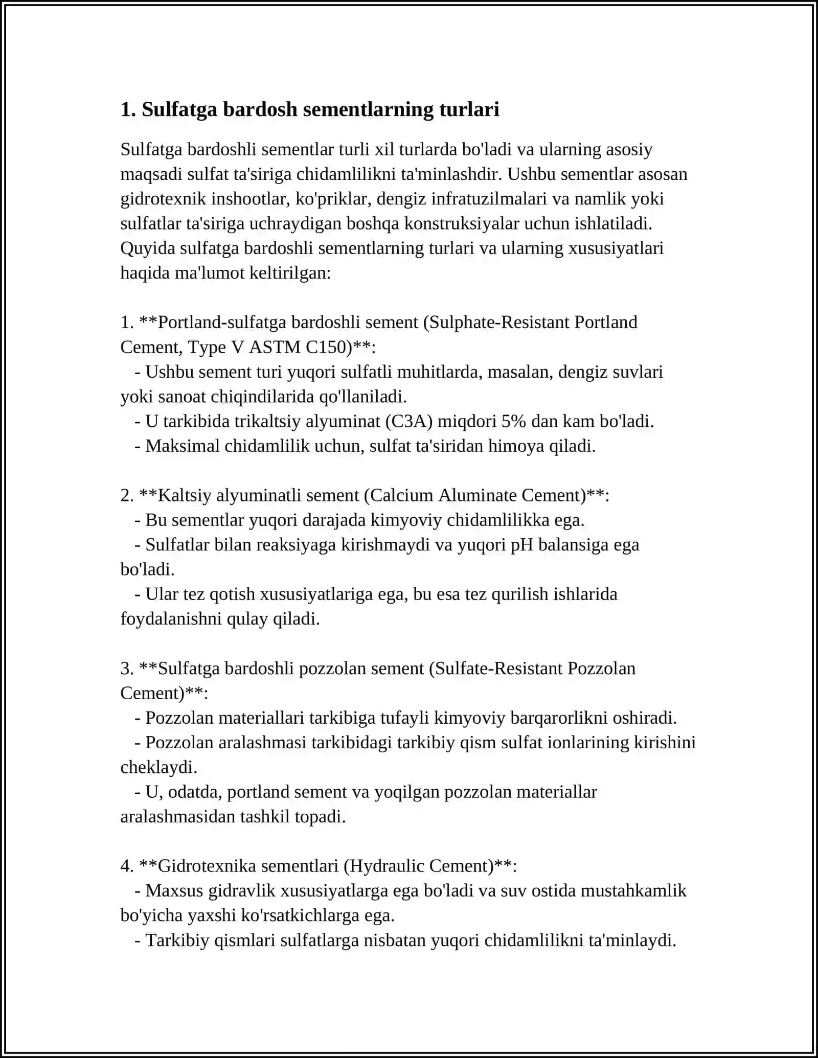 SULFATGA BARDOSH SEMENTLAR NIMA 4