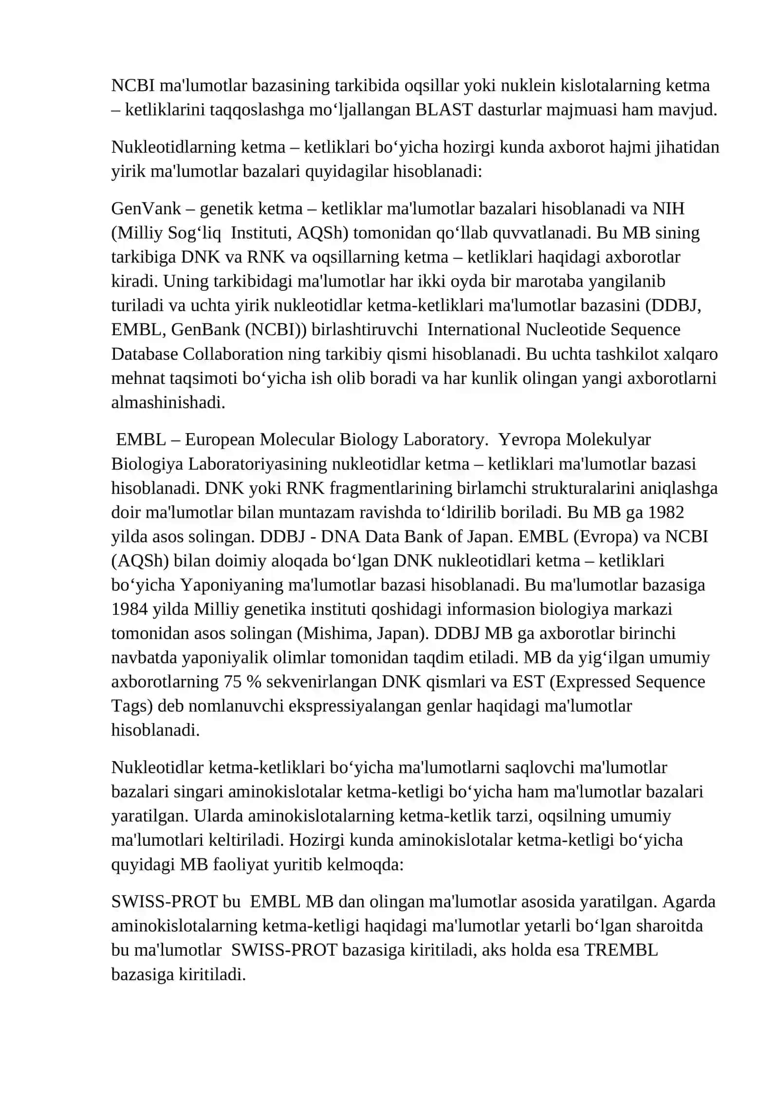 Zamonaviy bioinformasion ma'lumot bazalari turlari 4
