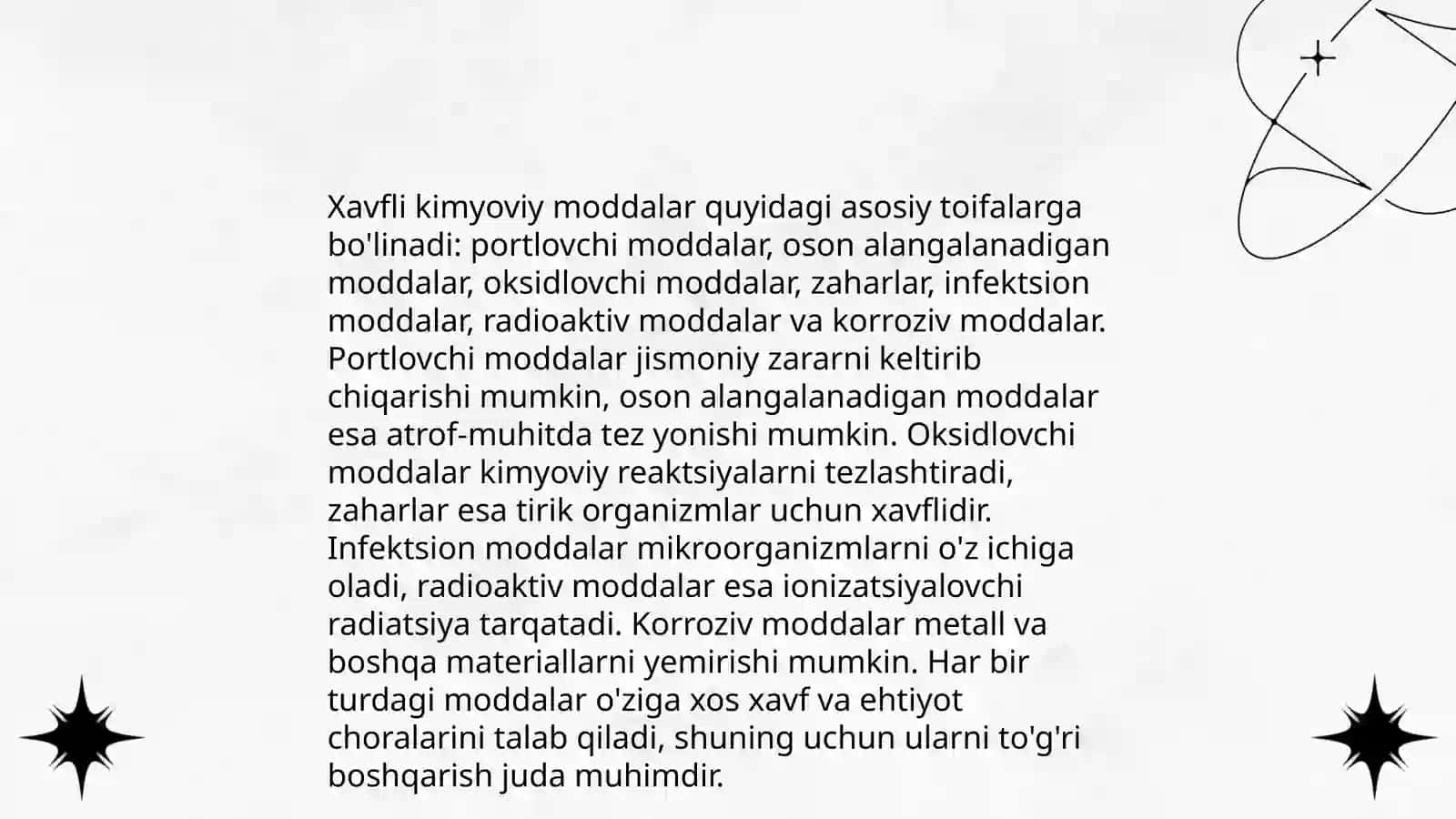 Kimyoviy moddalarning xavfli xususiyatlari 4
