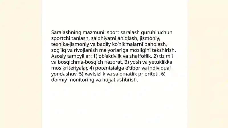 Badiiy gimnastikada sport saralashning maqsad va vazifalari 4