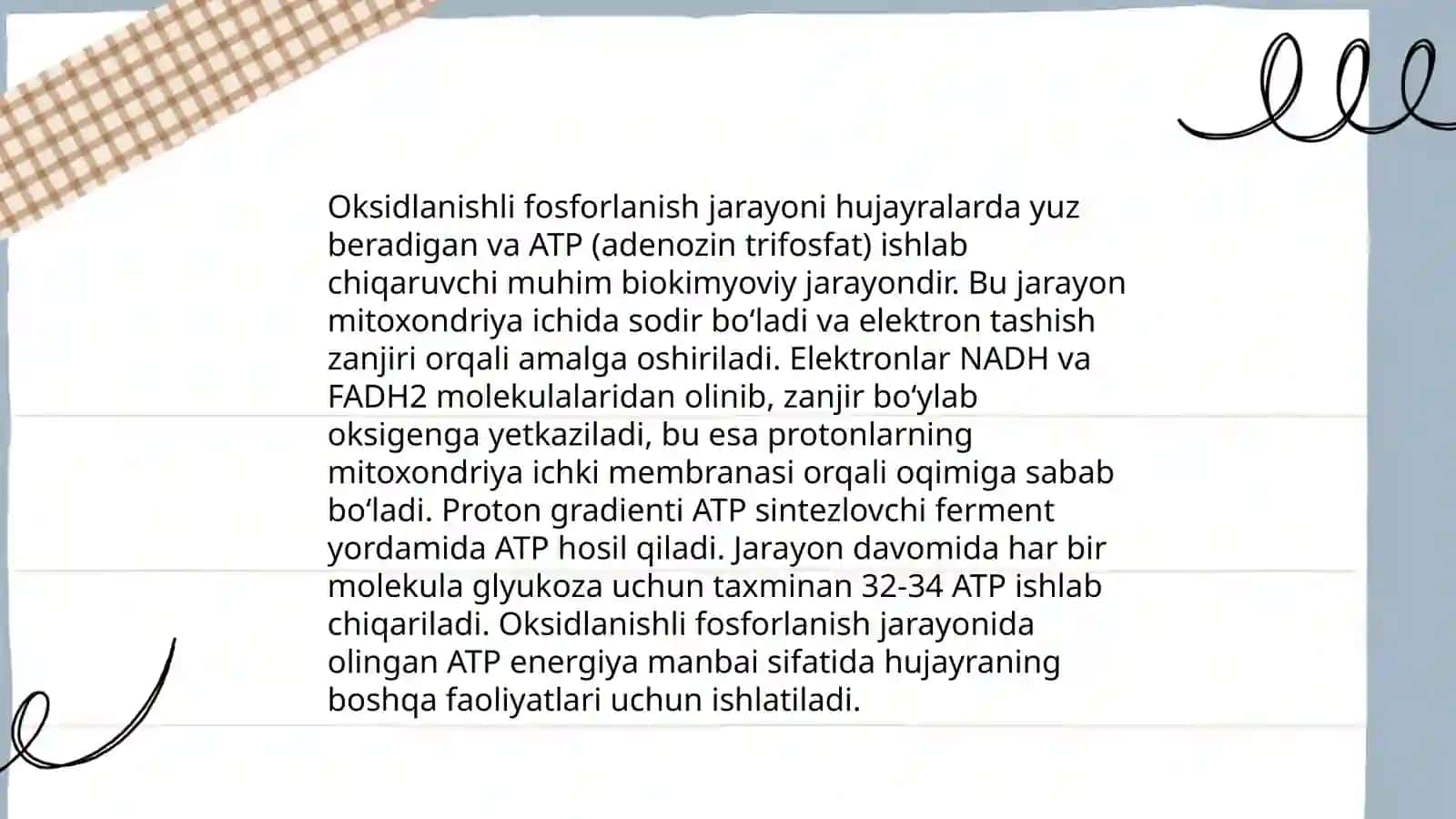 Mitoxondriyada oksidlanshlii fosforlanish jarayoni.Nafas zanjiri 4